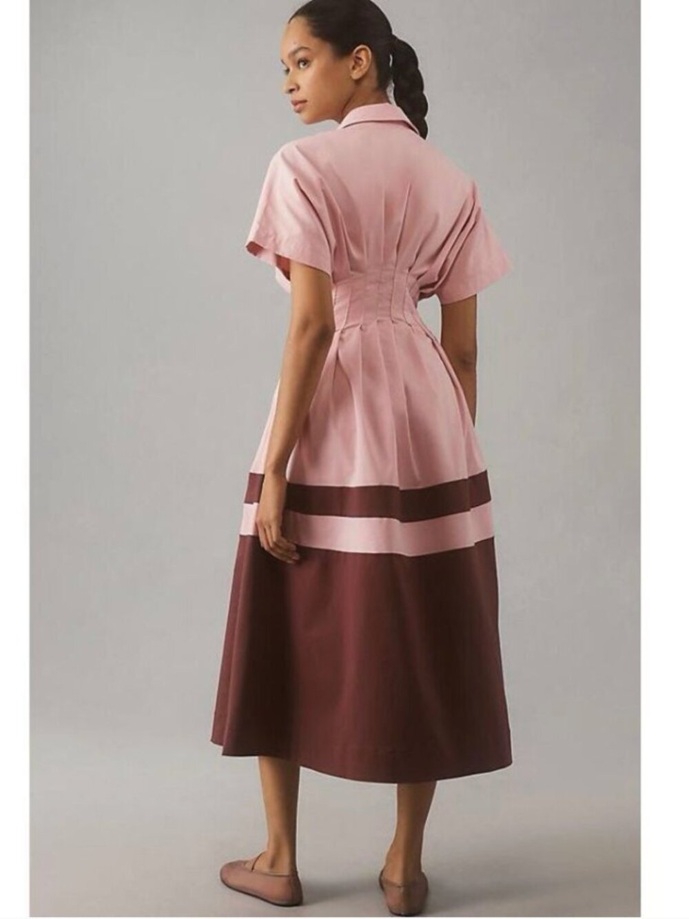 ANTHROPOLOGIE The Tobie Button-Front Pink Stripe Pleated Shirt Dress Size Small - Picture 2 of 8